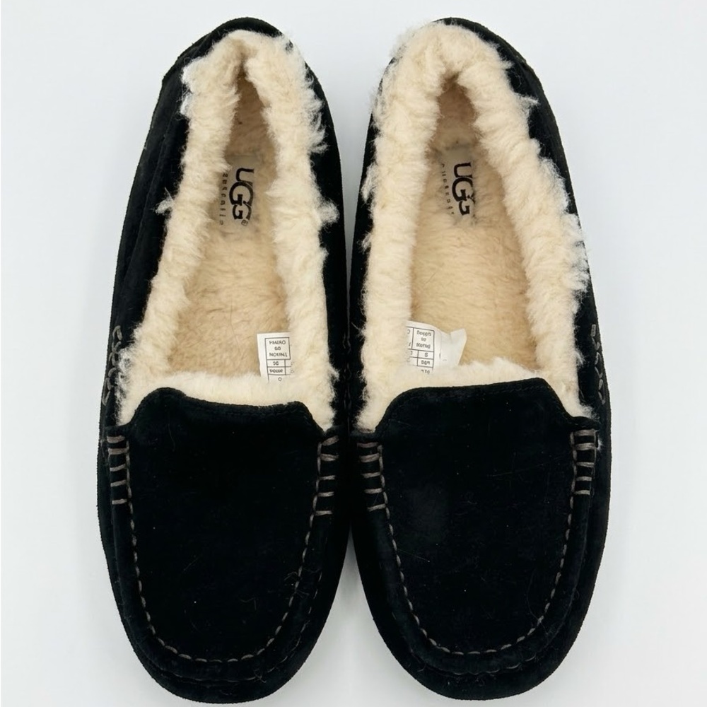 UGG Ansley Black Suede Moccasin Slippers - Size 8